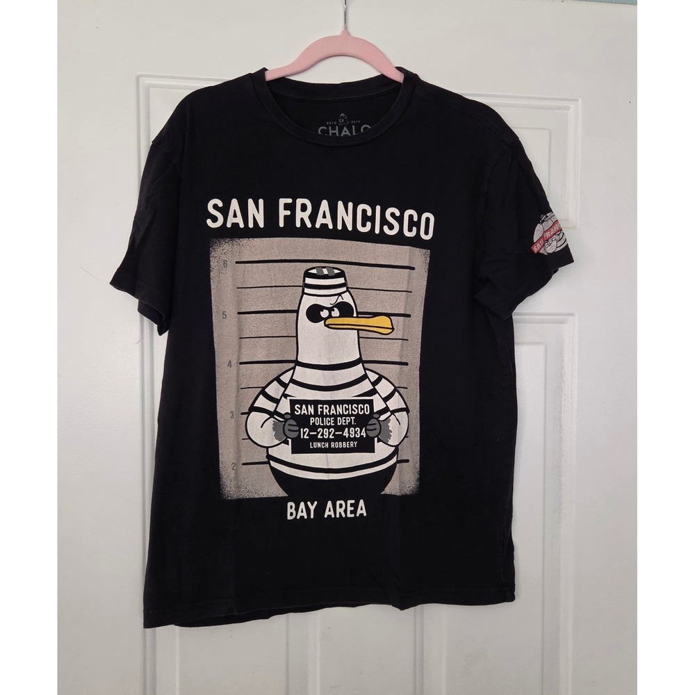 Chalo San Francisco Bay Area Mugshot Seagull Graphic T-Shirt Black Mens Large